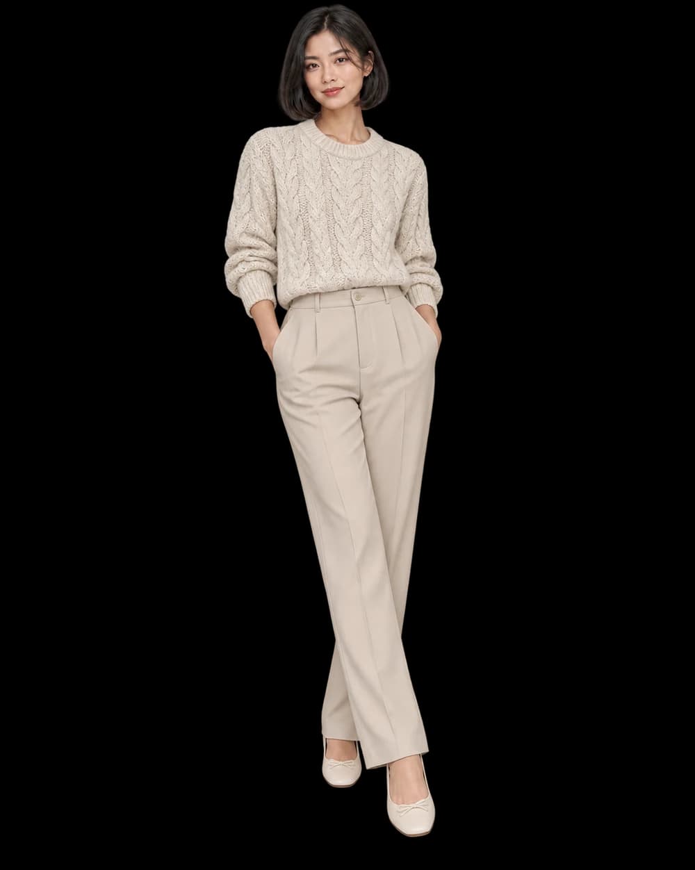 Knitwear campaign photograph in Atellia's cloud-blue palette