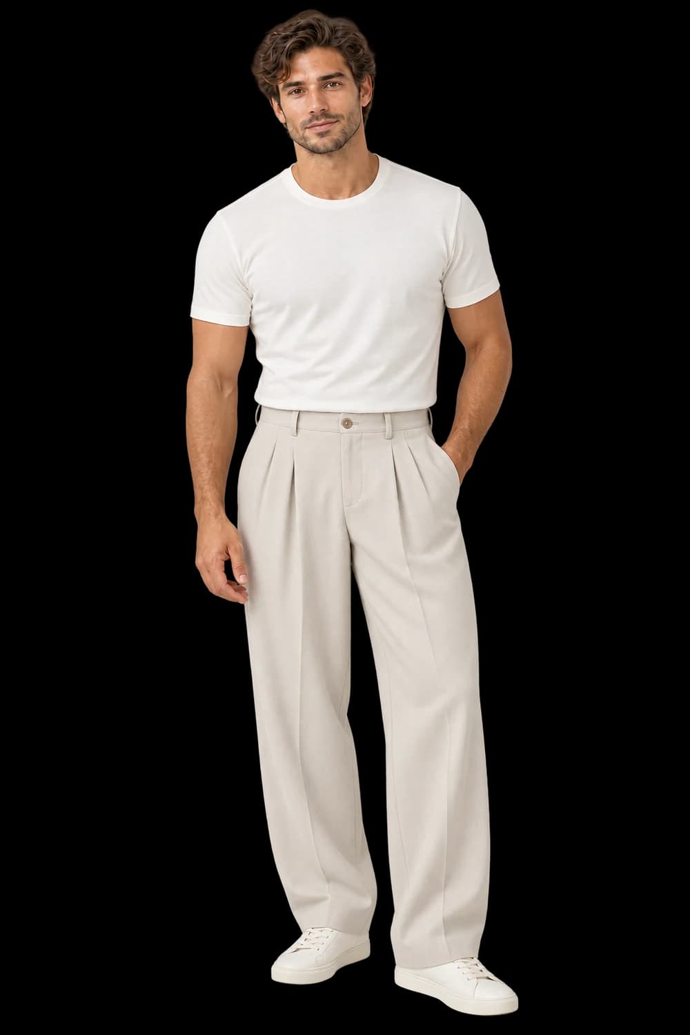 Pants campaign photograph in Atellia's cloud-blue palette