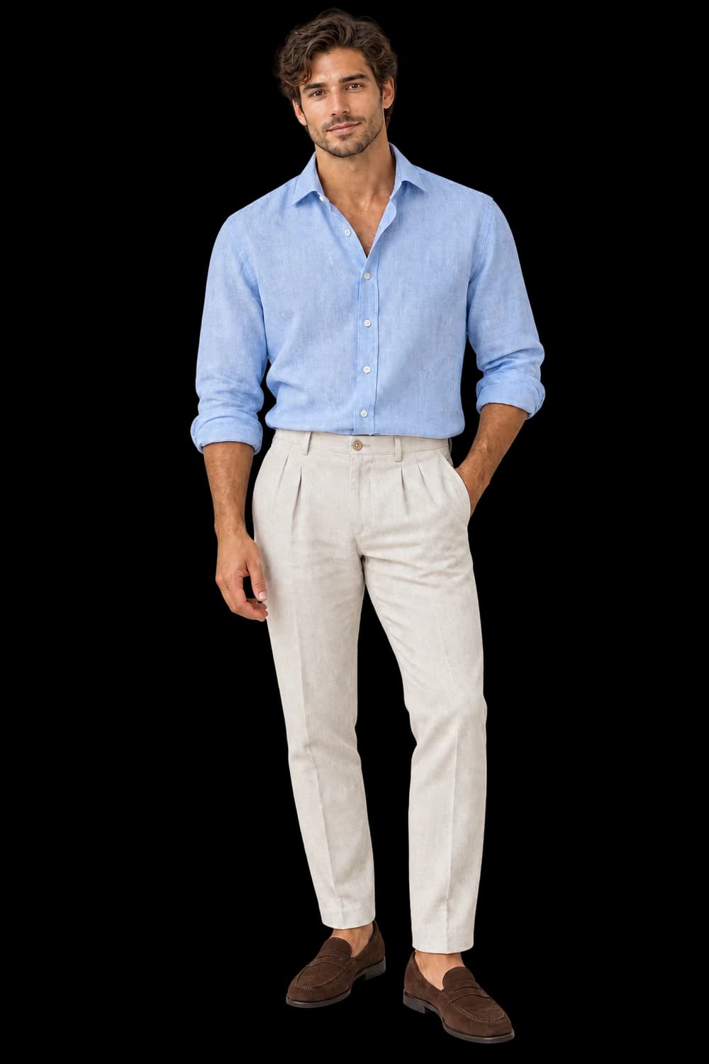Shirts campaign photograph in Atellia's cloud-blue palette