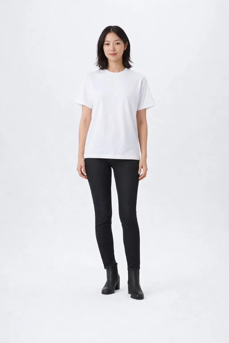 Clean catalog-style on-model product photograph