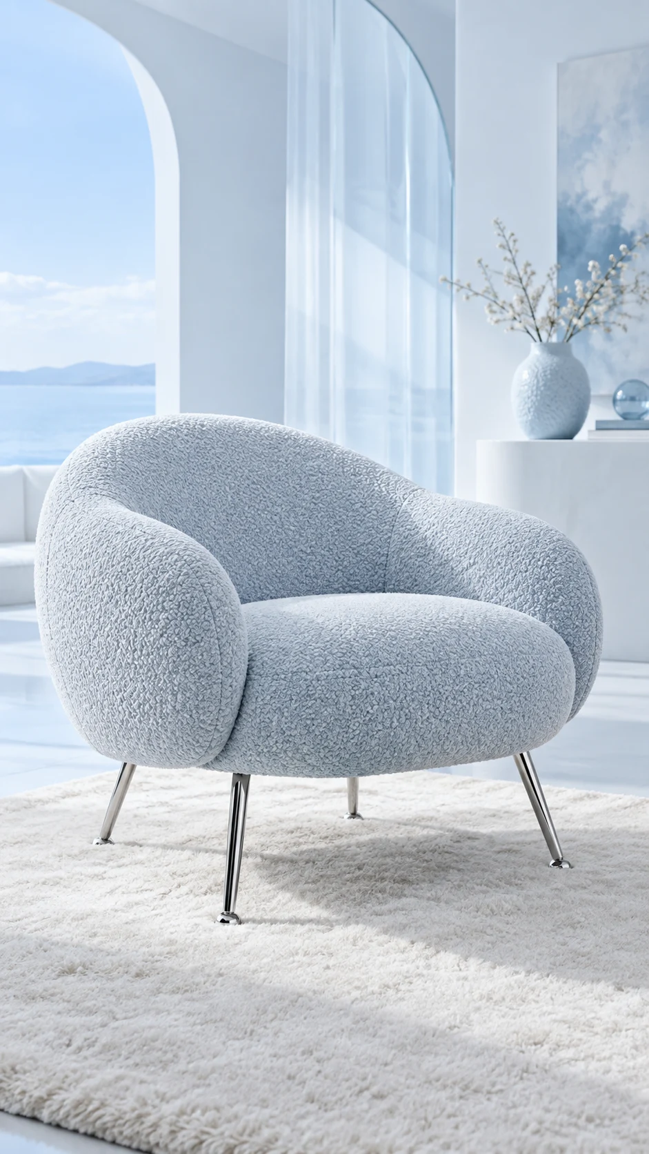 Furniture campaign photograph in Atellia's cloud-blue palette
