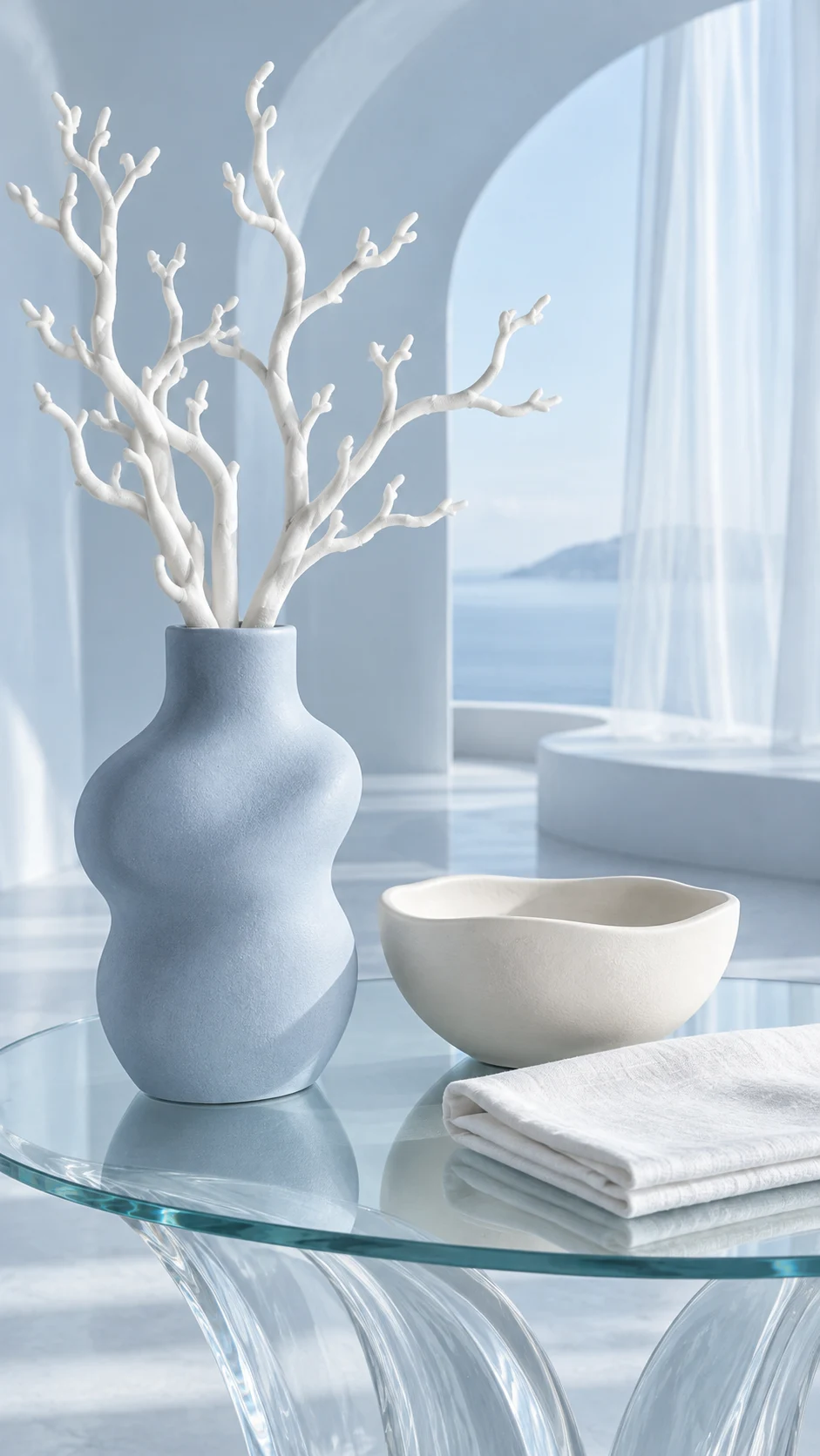 Home & decor campaign photograph in Atellia's cloud-blue palette