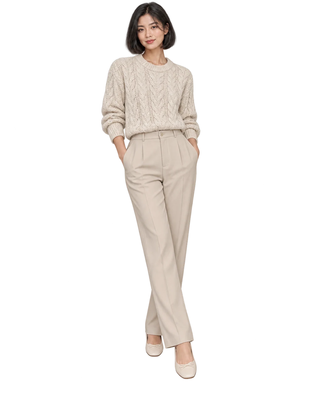 Knitwear campaign photograph in Atellia's cloud-blue palette